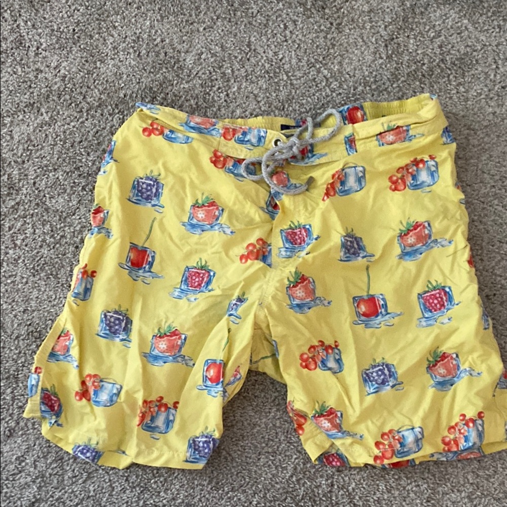 Vilebrequin Yellow Swim Shorts with Fruit Design
